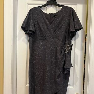 IGNITE EVENINGS 20W Smoke Surplice V-Neck Sheath Dress w/Beading